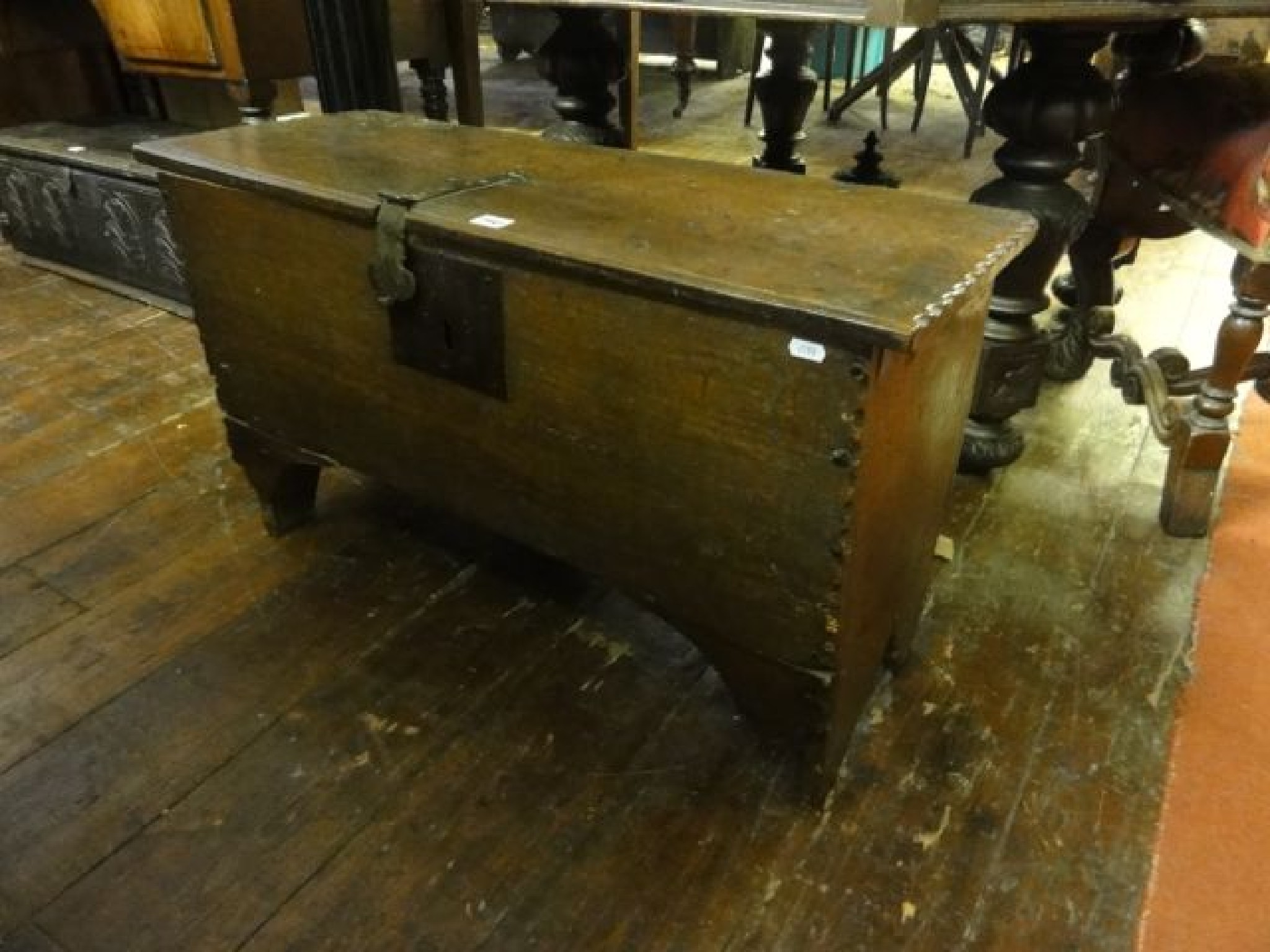 Appraisal: A small th century oak -plank coffer with notched detail