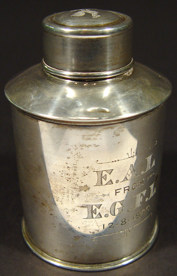 Appraisal: Edwardian cylindrical silver tea caddy and cover Chester cm high