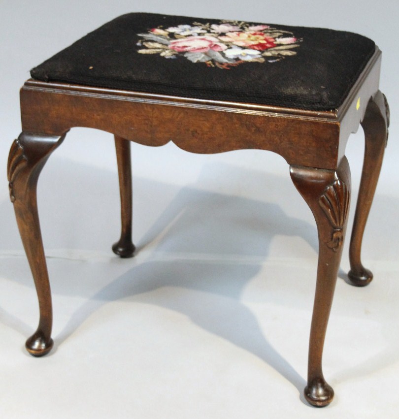 Appraisal: A Queen Anne style walnut finish stool the rectangular outline