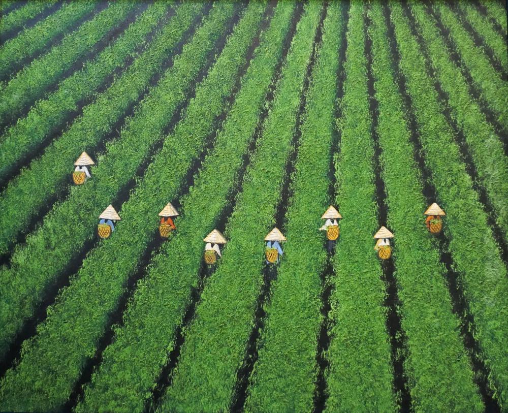 Appraisal: CHINESE TH CENTURY SCHOOL FARMERS IN A RICE FIELD ACRYLIC