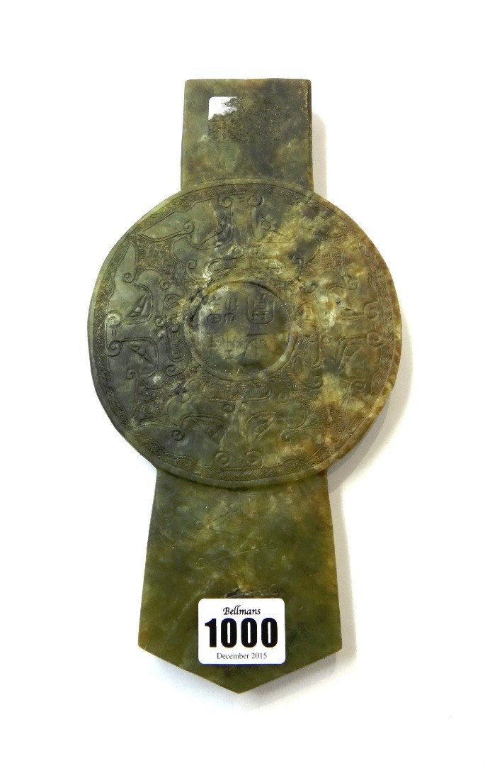 Appraisal: A Chinese mottled jade tablet th century carved as a