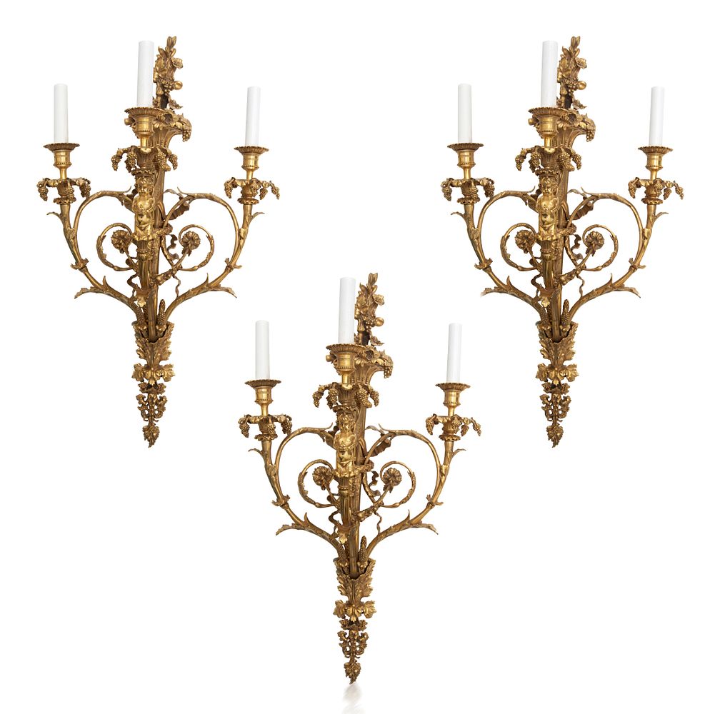 Appraisal: A SET OF THREE ORMOLU CANDELABRA WALL MOUNTS LATE TH-EARLY