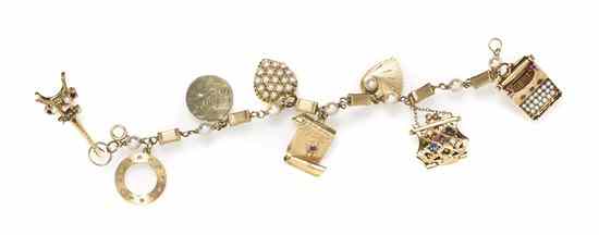 Appraisal: A Karat Yellow Gold and Cultured Pearl Bracelet with Eight