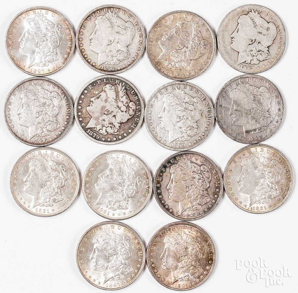 Appraisal: Fourteen Morgan silver dollars Fourteen Morgan silver dollars In-House shipping