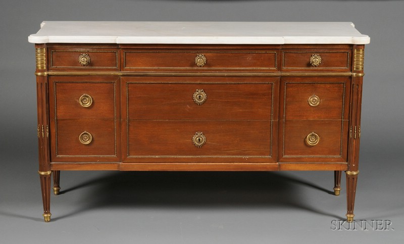 Appraisal: Louis XVI Style Brass-mounted Mahogany and Marble-top Commode th century