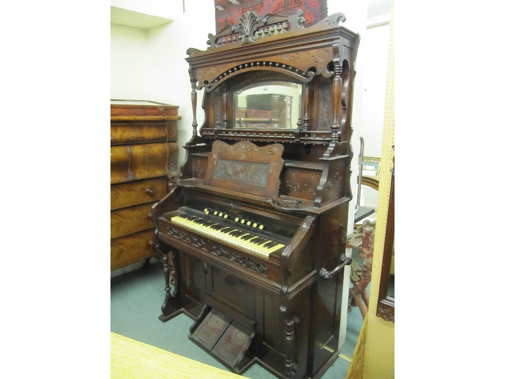 Appraisal: American mahogany pedal organ with mirror back