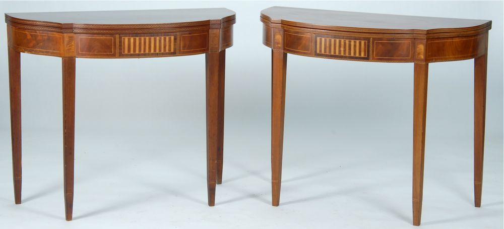 Appraisal: PAIR OF ANTIQUE AMERICAN HEPPLEWHITE SERPENTINE FRONT CARD TABLES Late