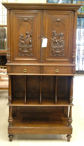 Appraisal: RENAISSANCE STYLE WALNUT MUSIC CABINET ON STAND French last quarter