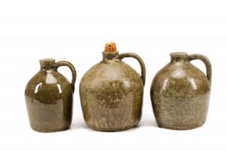 Appraisal: Three Signed Edwin Meaders Alkaline Glazed Jugs Edwin Meaders American