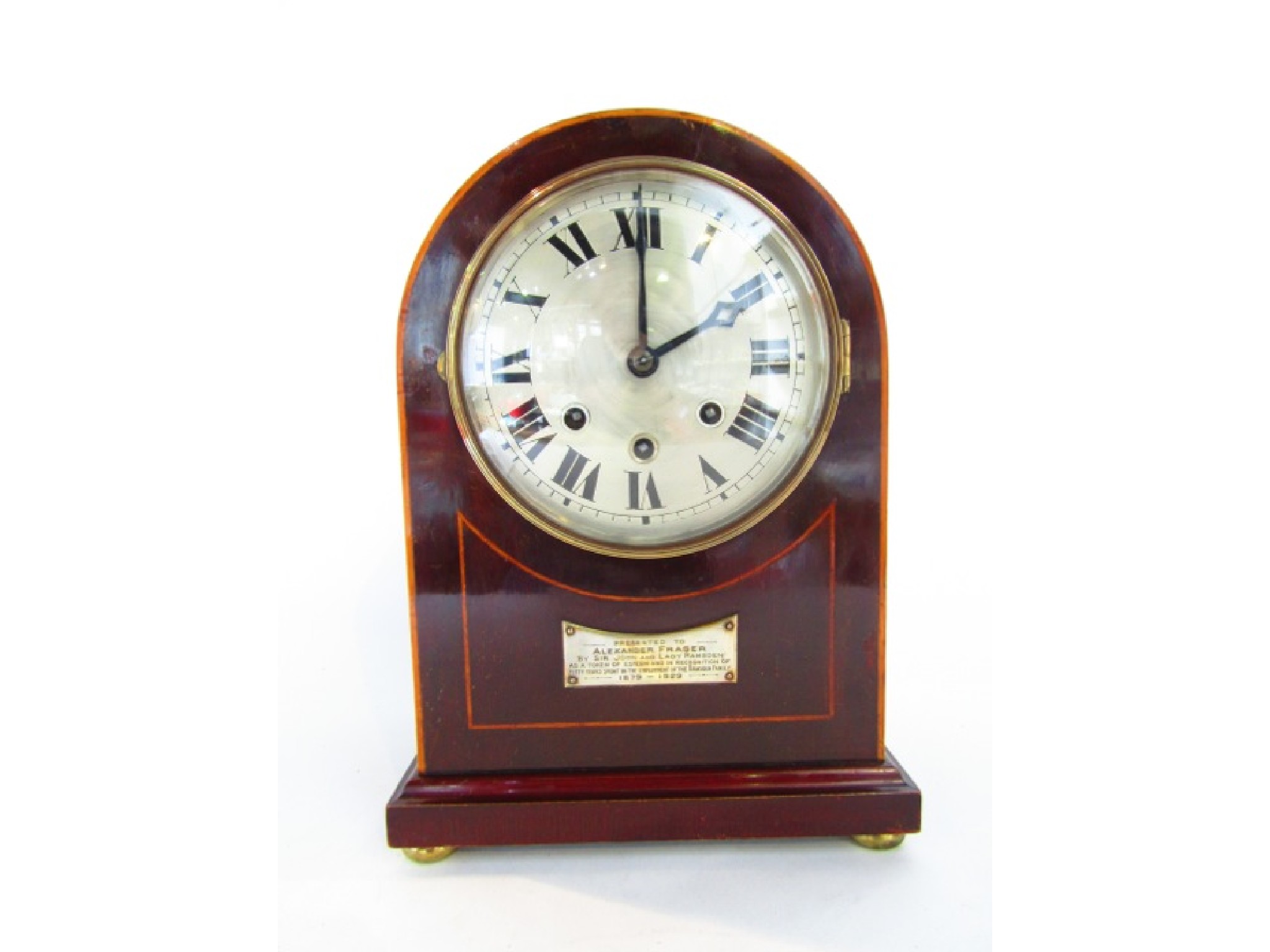 Appraisal: A late Edwardian mahogany mantel clock with arched case with