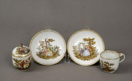 Appraisal: Meissen Gilt and Polychrome Decorated Porcelain Pot-de-Creme Teacup and Two