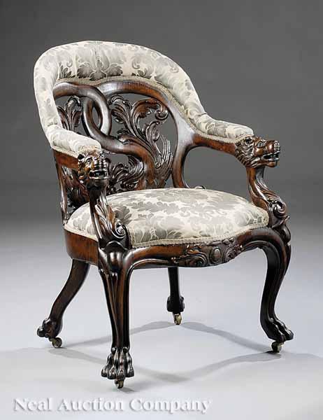 Appraisal: An American Rococo Carved and Laminated Rosewood and Walnut Library