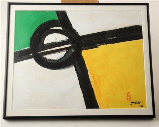 Appraisal: Juichi Kamikawa Abstract in Green Yellow and Black Oil on