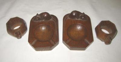 Appraisal: A PAIR OF OAK ASHTRAYS by Robert Mouseman Thompson of