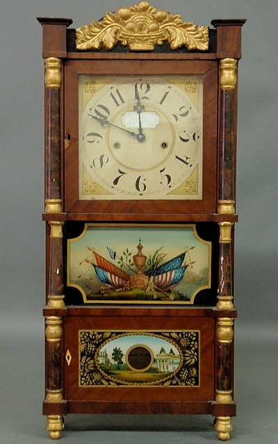 Appraisal: Empire mahogany veneered shelf clock by Barnes Bartholomew Co with