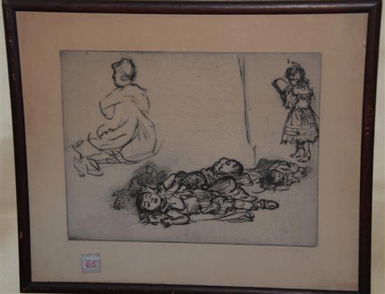 Appraisal: JEROME MYERS AMERICAN - Etching Studies of children and a