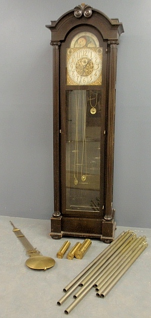 Appraisal: - Mahogany tall case tubular chime clock with a three-train