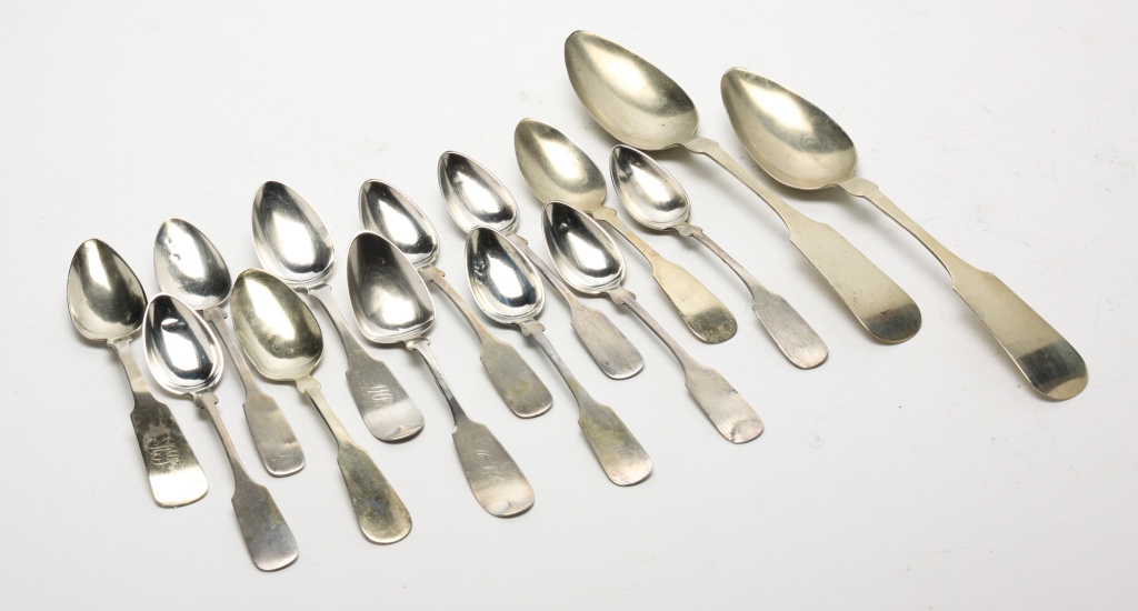 Appraisal: FOURTEEN SILVER SPOONS Late th- th century Seven are American