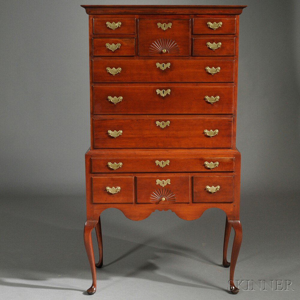 Appraisal: Queen Anne Fan-carved Cherry High Chest of Drawers probably Wethersfield