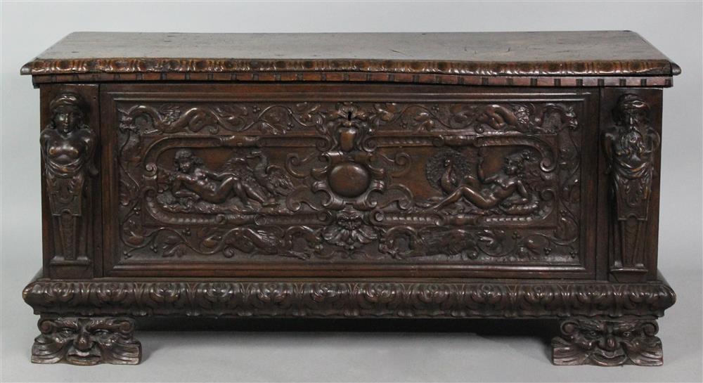 Appraisal: ITALIAN BAROQUE WALNUT CASSONE composed of old parts - h