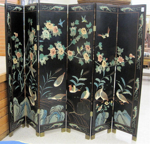 Appraisal: CHINESE SIX-PANEL COROMANDEL FLOOR SCREEN featuring a colorful scene of