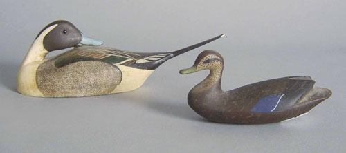 Appraisal: Two miniature duck decoys one black duck signed D Rhodes