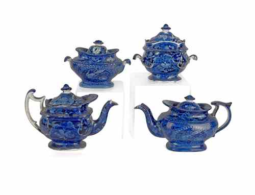 Appraisal: Four pieces of blue Staffordshire th c to include a