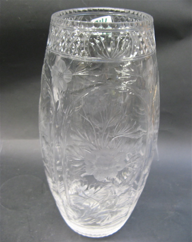 Appraisal: AMERICAN CLEAR CUT AND ENGRAVED CRYSTAL VASE c with intaglio