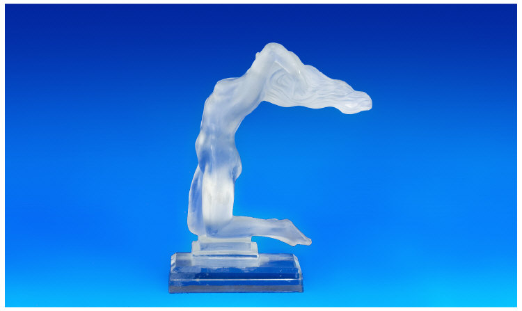 Appraisal: Art Deco Frosted Glass Figure Showing A Kneeling Woman Leaning