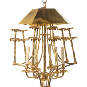 Appraisal: A Gilt Bronze and Brass Six-Light Chandelier Attributed to Maison