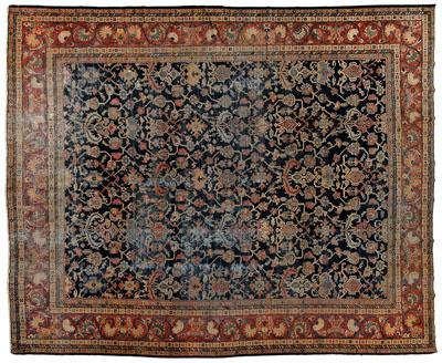 Appraisal: Sultanabad rug repeating curvilinear designs on dark blue field major