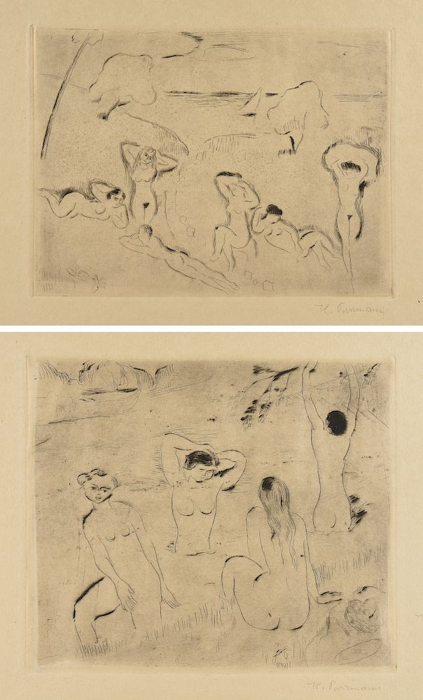 Appraisal: HANS PURRMANN German - TWO ETCHINGS Vier Badende Frauen Sommer