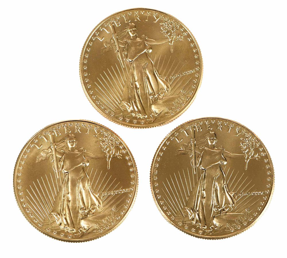 Appraisal: Three American Gold Eagles one ounce each two one Condition