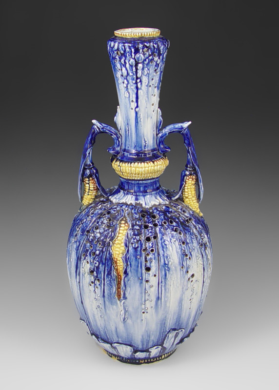 Appraisal: A MOST UNUSUAL COBALT MAJOLICA VASE WITH CORN '' tall