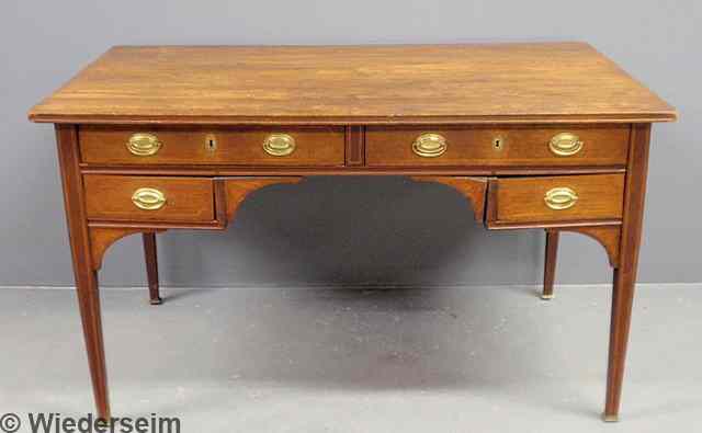 Appraisal: Hepplewhite style inlaid mahogany desk with square tapered legs h