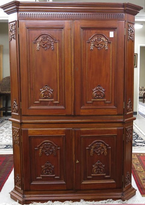 Appraisal: CARVED MAHOGANY MEDIA CABINET ON CABINET classic antique styling th