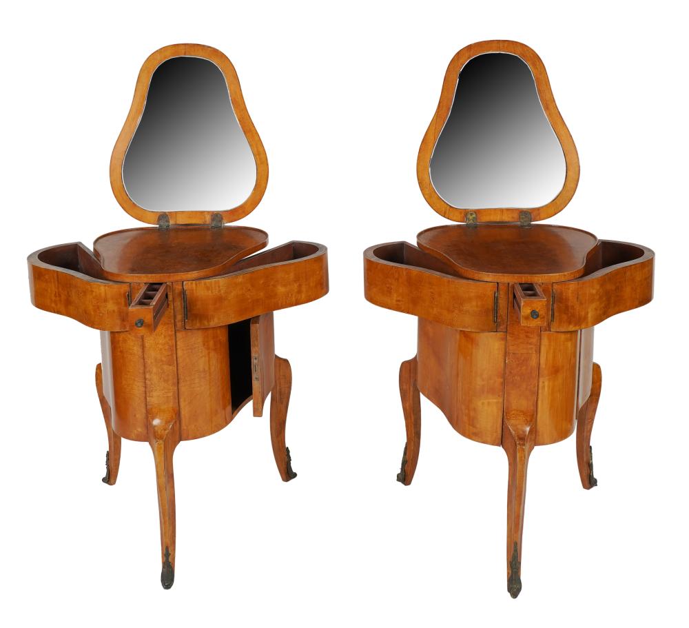 Appraisal: PAIR OF CONTINENTAL FRUITWOOD POUDREUSESeach with pear-shaped hinged top reversing