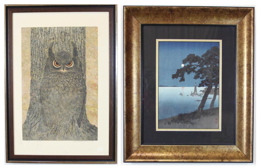 Appraisal: TWO JAPANESE PRINTS Yukio Katsuda born serigraph No owl signed