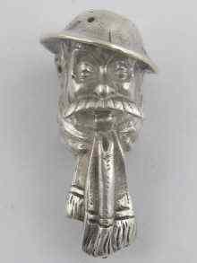 Appraisal: A Bruce Bairnsfather ''Ol' Bill'' walking cane handle tests silver