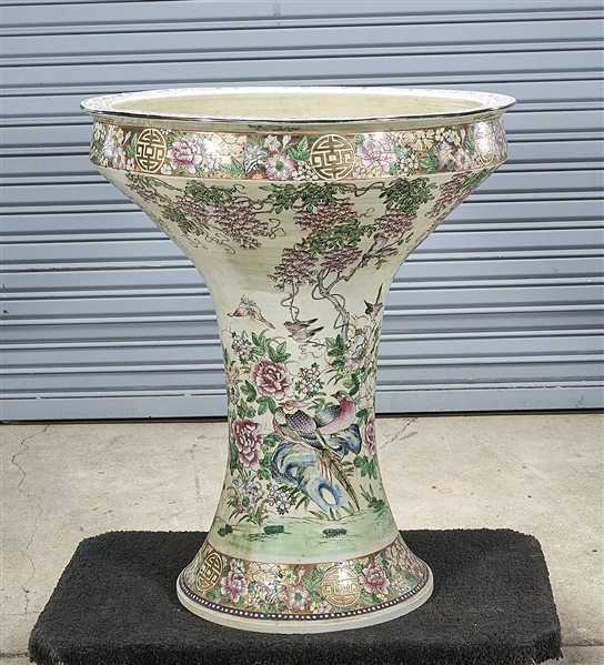 Appraisal: Tall Chinese enameled porcelain fish bowl with flowers butterflies and