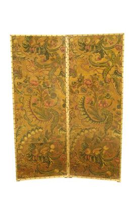 Appraisal: A th century two fold embossed and painted leather screen