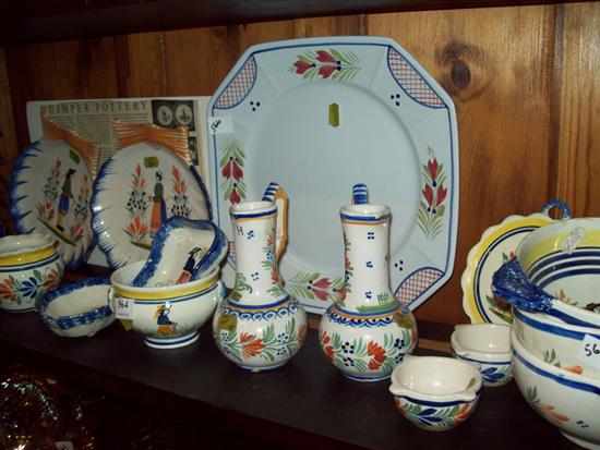 Appraisal: ONE SHELF WITH EIGHTEEN ITEMS OF COLLECTABLE FRENCH QUIMPER WARE