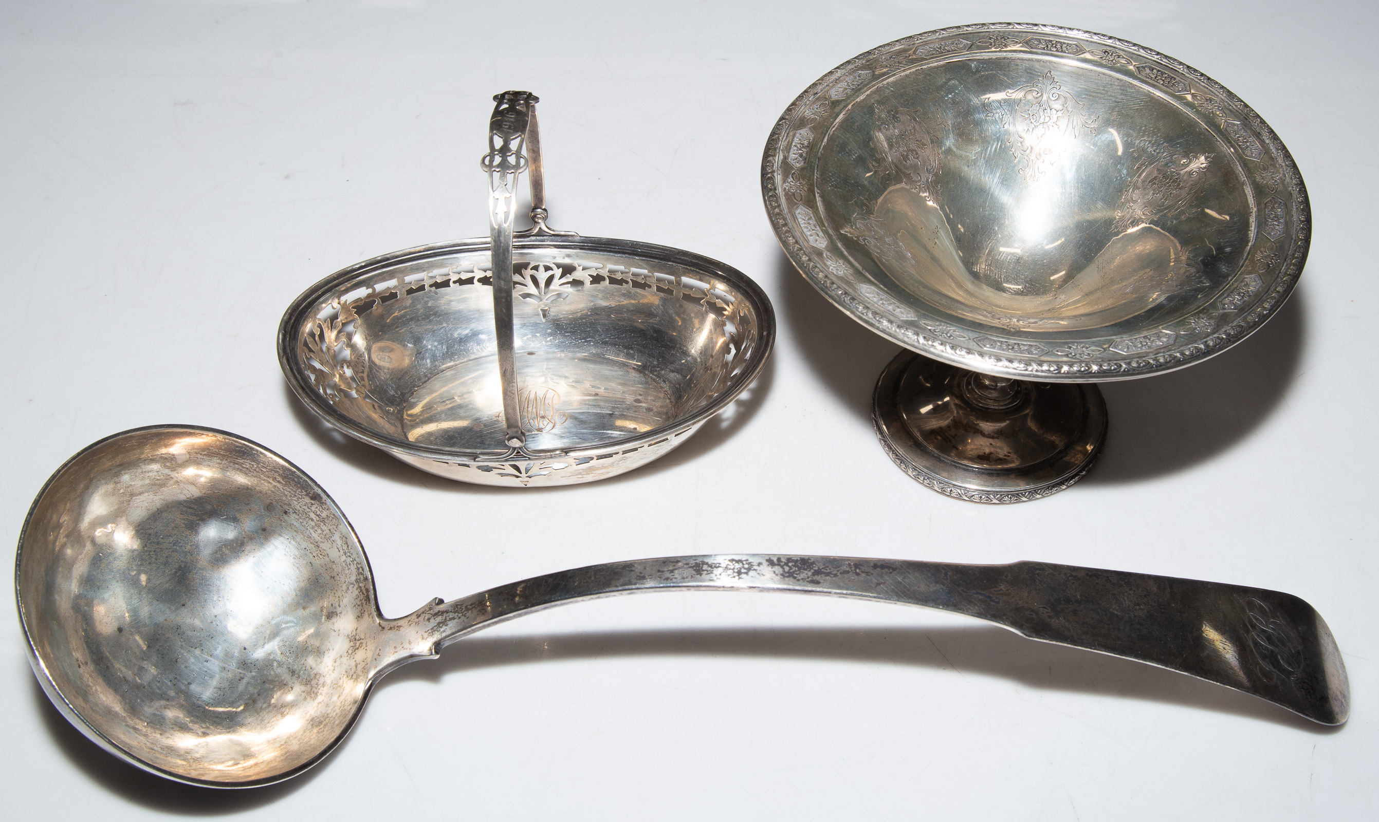 Appraisal: TWO STERLING DISHES Including a monogrammed basket and Towle Louis