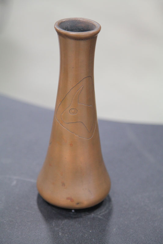 Appraisal: CLEWELL POTTERY VASE Copper clad tapered form vase having incised