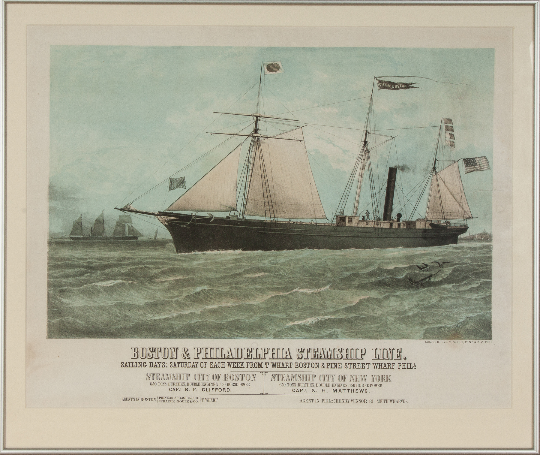 Appraisal: Boston Philadelphia Steam Ship Line Lithograph By Rease Shell Boston