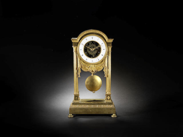 Appraisal: A scarce late th century French ormolu portico clock with