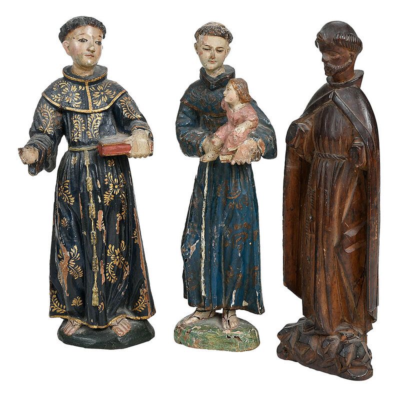 Appraisal: Three Carved and Polychromed Santos Figures Spanish Colonial th early