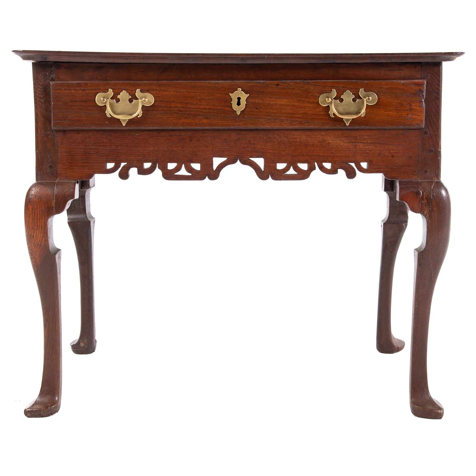 Appraisal: GEORGE II OAK LOWBOY Circa single drawer over reticulated front