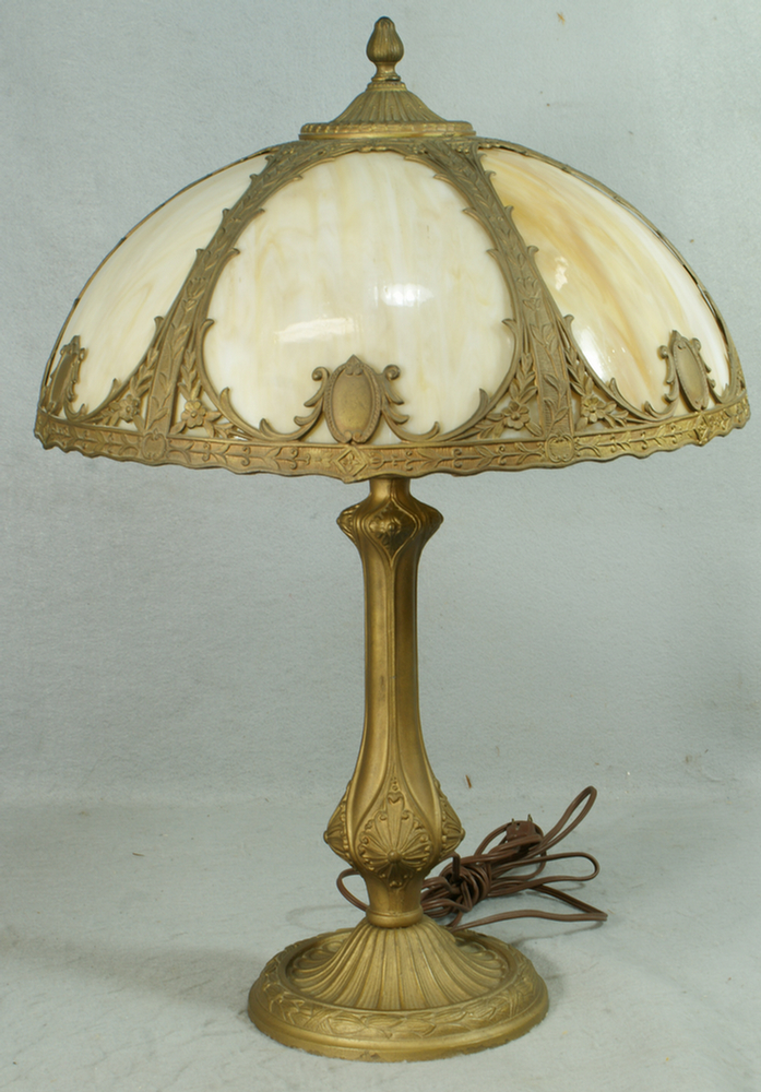 Appraisal: Sail Brothers caramel slag glass panel table lamp d high