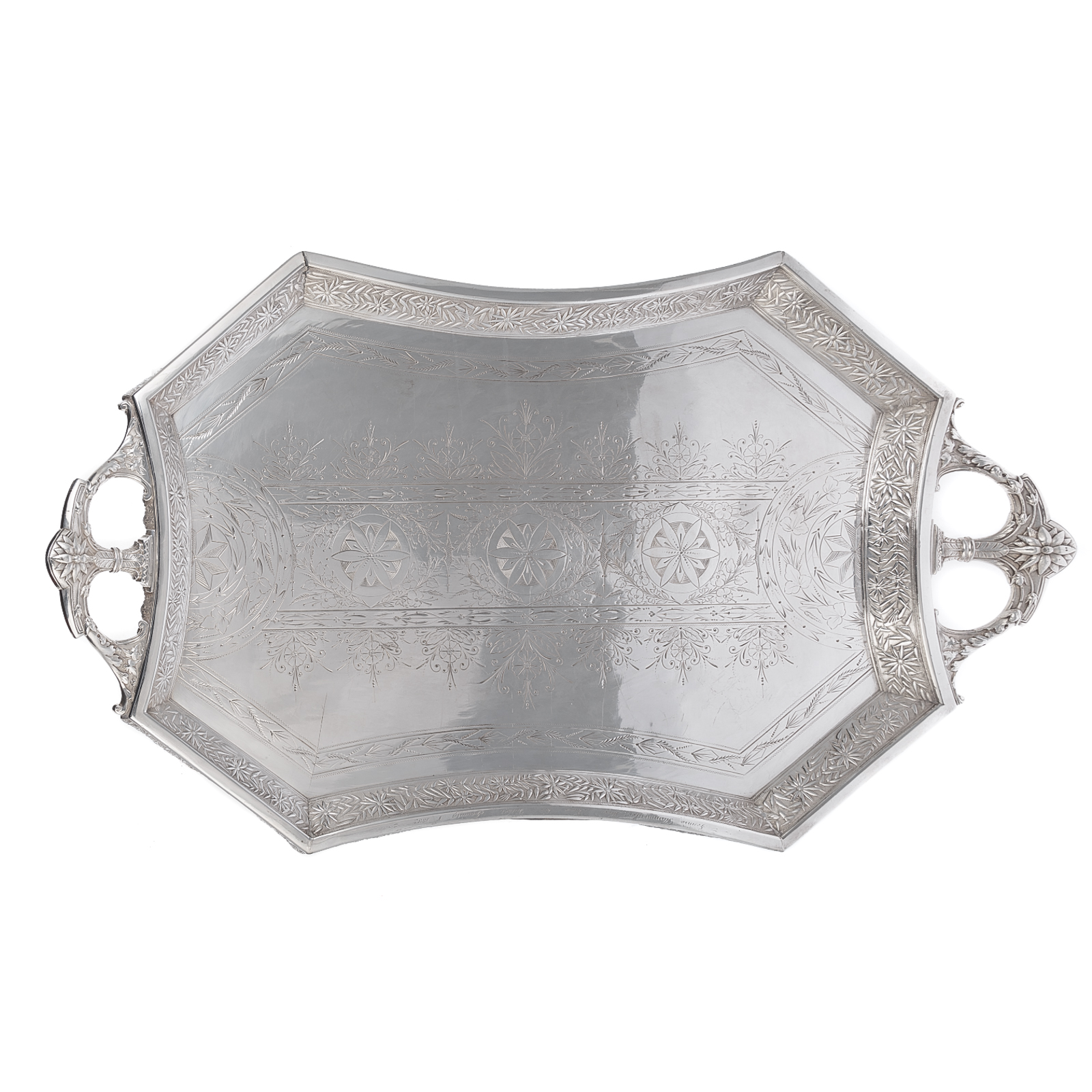 Appraisal: MERIDEN QUADRUPLE SILVER PLATED SERVING TRAY in the Eastlake style